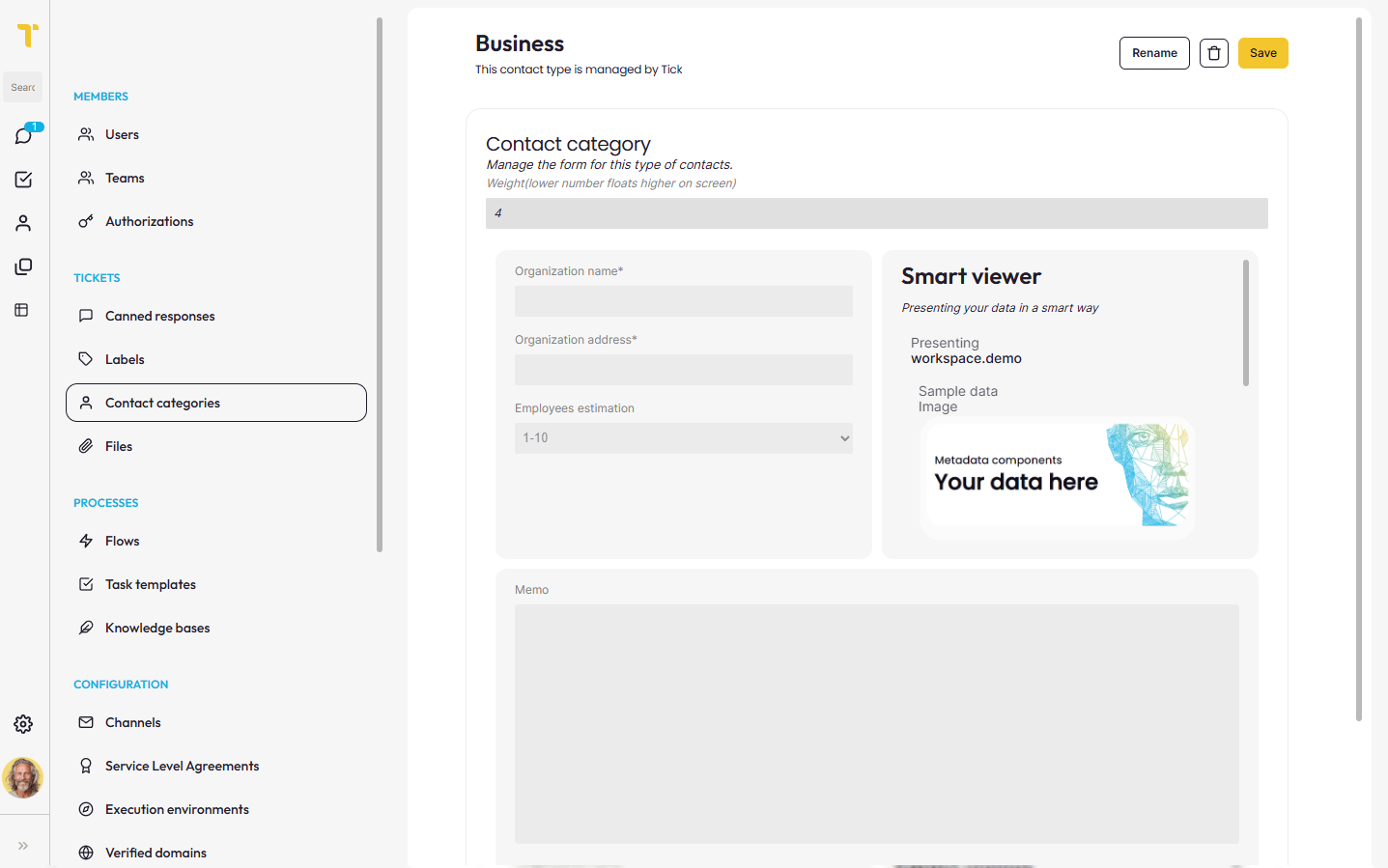 Customizing contact categories