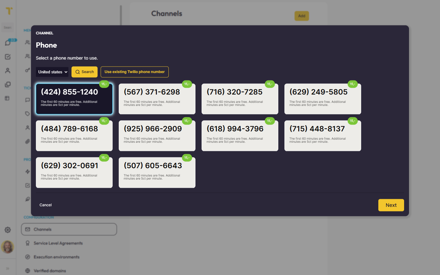 Creating a phone channel in Tick