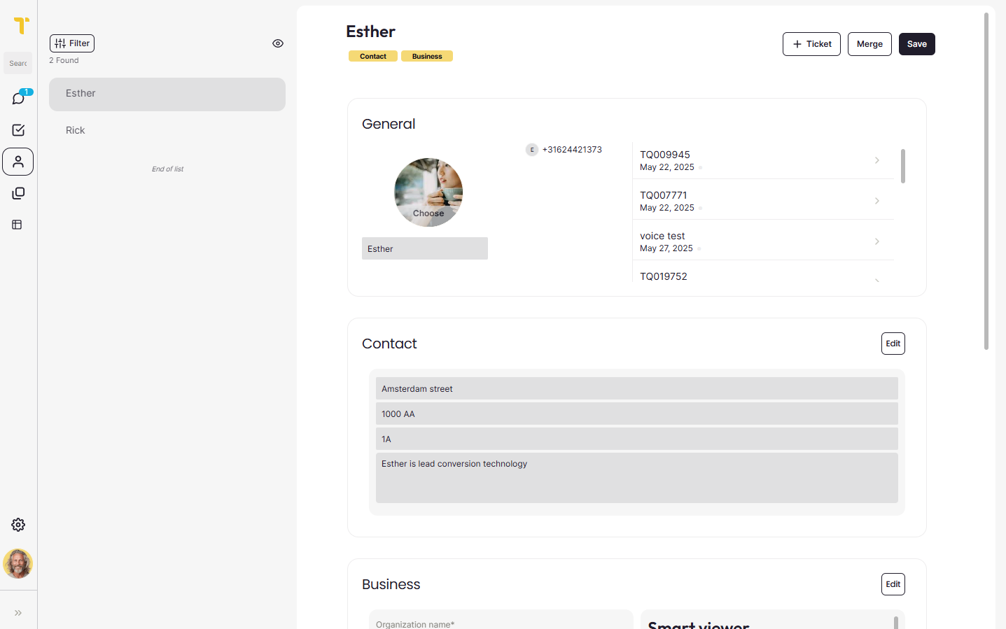 A contact profile in Tick