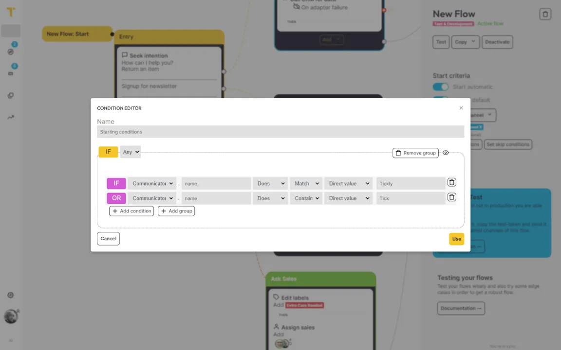 Conditions in the Flow editor