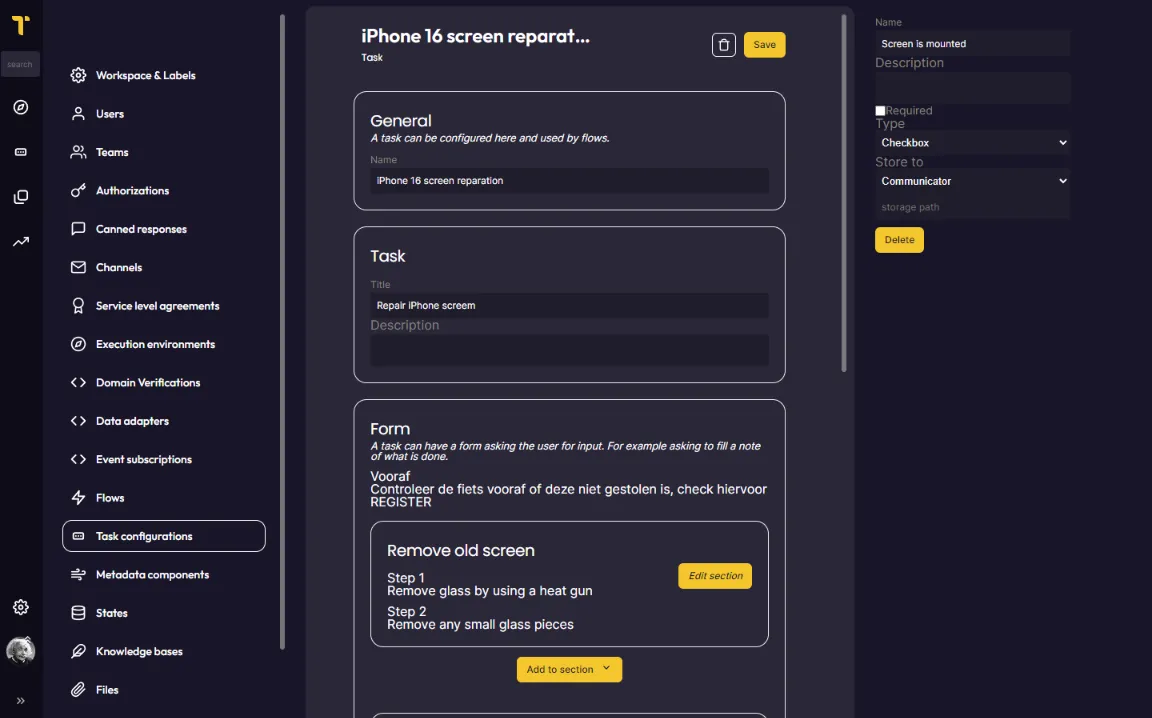 The task template editor