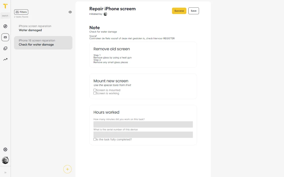 The task overview in Tick
